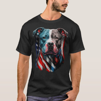 American Pitbull Terrier USA Flag Patriotic Dog   T-Shirt