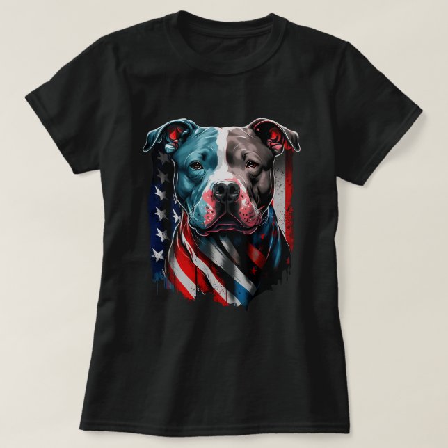 American Pitbull Terrier USA Flag Patriotic Dog T-Shirt (Design Front)