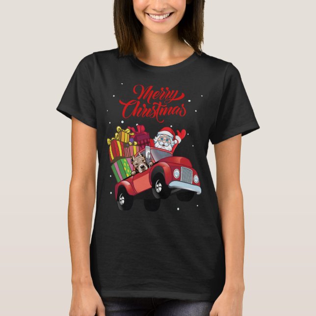 American Pitbull Terrier With Santa Claus In Red T T-Shirt (Front)