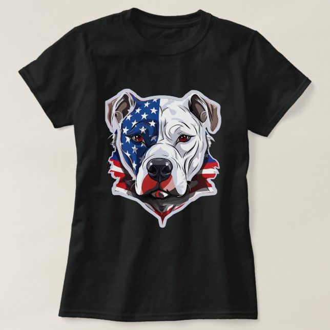 American Pitbull with US flag background T-Shirt (Design Front)