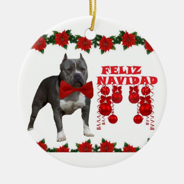 American Pitt bull Christmas Ceramic Ornament (Front)