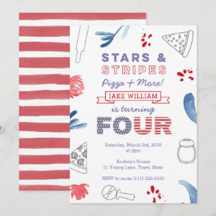 American Pizza Party for Boy or Girl 4th Birthday Invitation