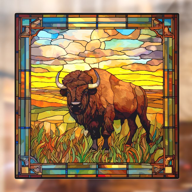 American Plains Buffalo Bison Faux Stained Glass Window Cling (Sheet 2)
