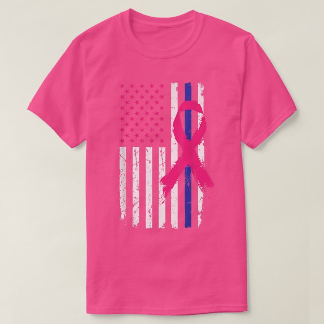 American Police Flag Cool Breast Cancer Awareness  T-Shirt (Design Front)
