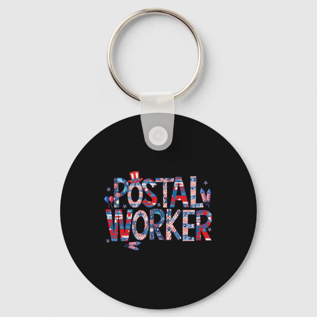 American Postal Worker Usa Flag Mailman Mail 4th O Key Ring (Front)