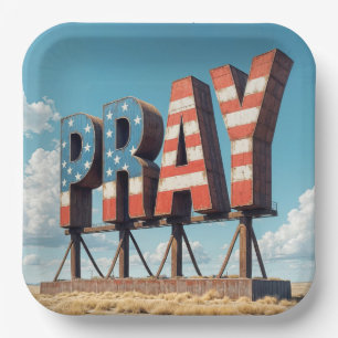 American PRAY Billboard On Farmland Paper Plate