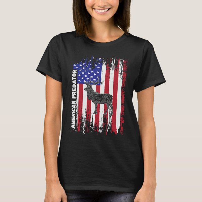 American Predator Patriotic American Flag ELK Hunt T-Shirt (Front)