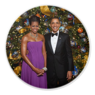 American President Barack Obama on Christmas Card Ceramic Knob