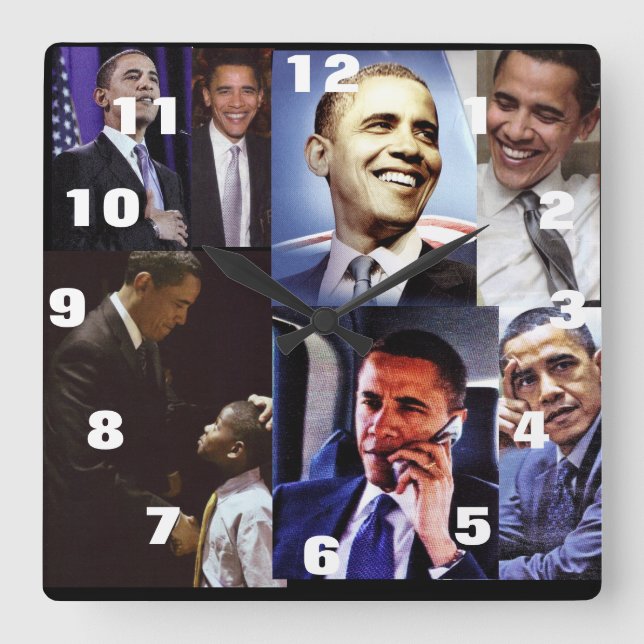 AMERICAN PRESIDENT BARACK OBAMA SQUARE WALL CLOCK (Front)