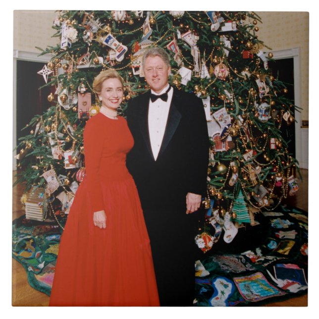 American President Bill Clinton Christmas Card  Tile (Front)