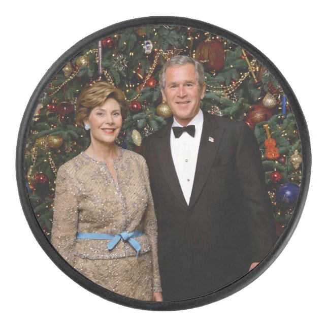 American President George Bush Christmas Card Hockey Puck (Front)