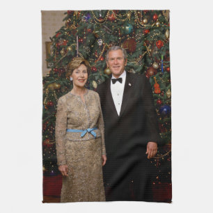 American President George Bush Christmas Card Tea Towel