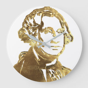 American President George Washington Portrait Gold Large Clock