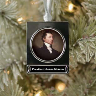 American President James Monroe Portrait Silver Plated Banner Ornament