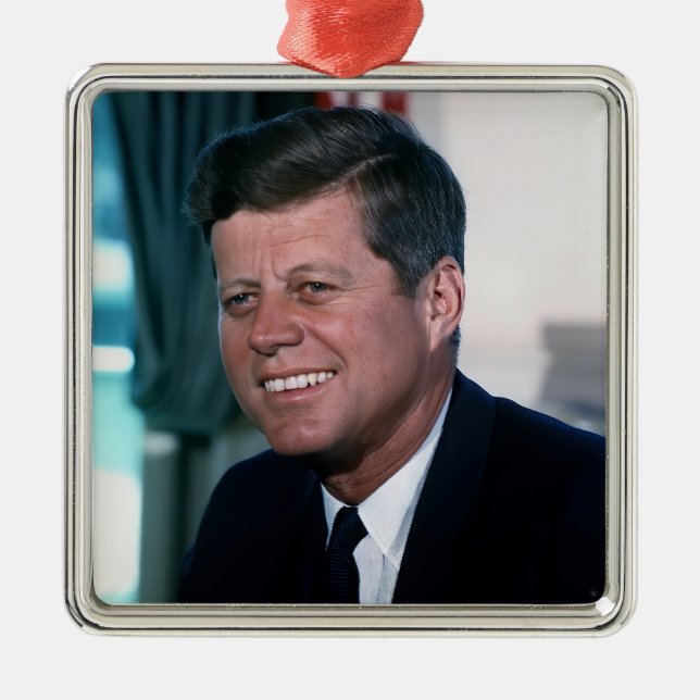 American President John F. Kennedy in Oval Office Metal Tree Decoration (Front)