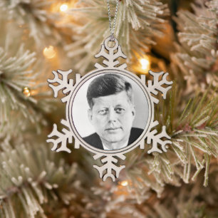American President John Kennedy Presidential Photo Snowflake Pewter Christmas Ornament
