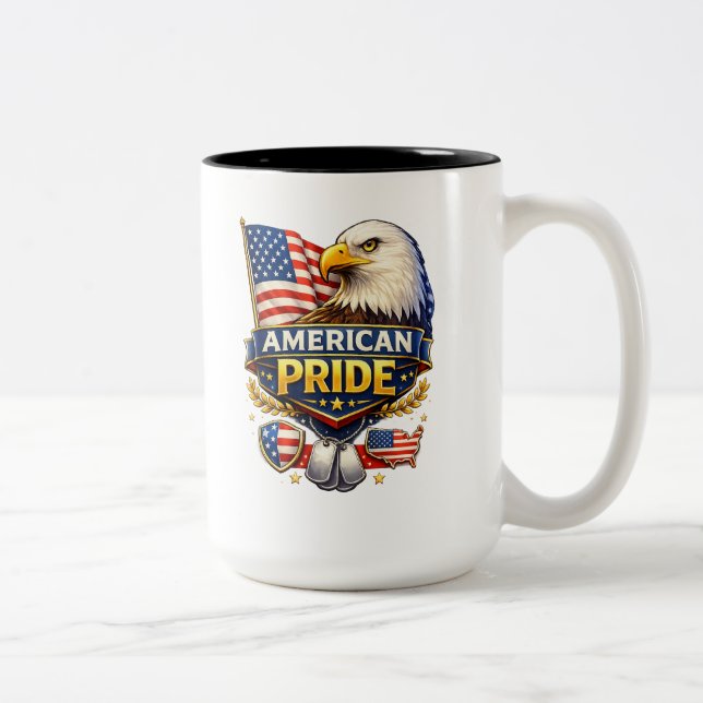 American Pride – Bald Eagle & USA Flag Patriotic  Two-Tone Coffee Mug (Right)