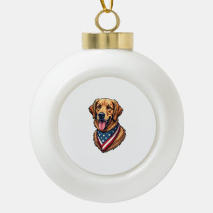 American Pride Golden Retriever Vintage Shirt Ceramic Ball Christmas Ornament