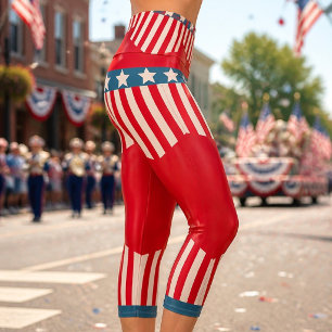 American Pride / July 4th High Waisted (Red) Capri Leggings