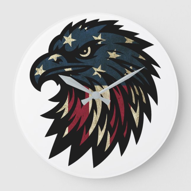 American Pride, Patriotic Red White Blue Eagle Large Clock (Front)