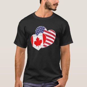 American Pride Us Flag Heart Proud Canadian Canada T-Shirt