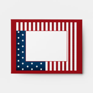 American print navy red white striped lined stars envelope