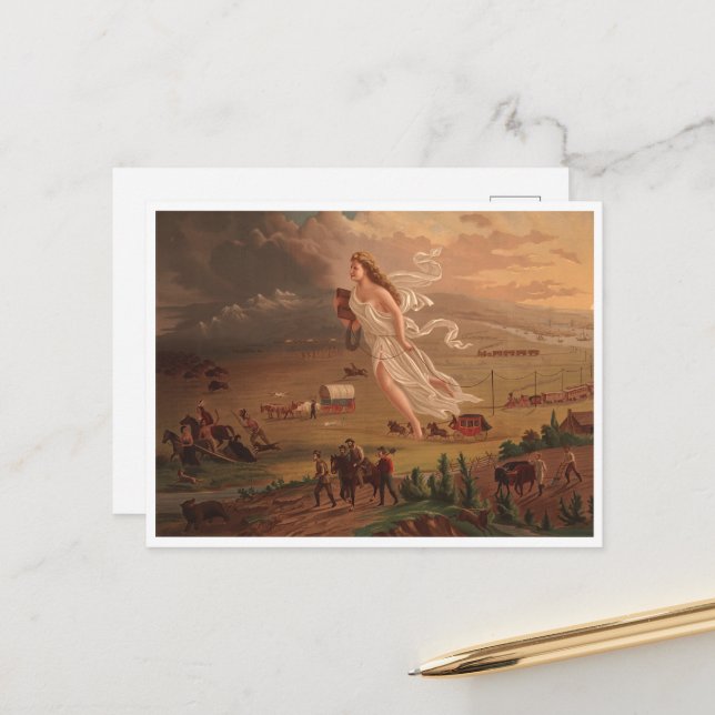 American progress, John Gast 1872  Postcard (Front/Back In Situ)