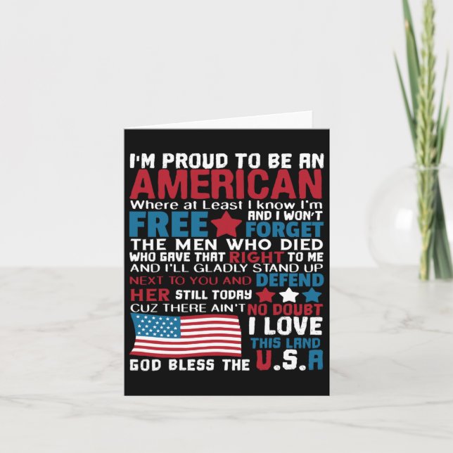 American Proud To Be Patriotic Featuring Usa Flag  Card (Front)