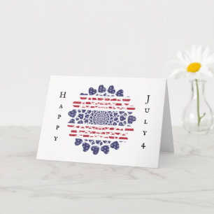 American Psychedelic Patriotic Hearts Tie Dye  Card