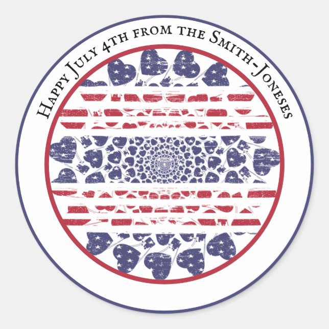 American Psychedelic Patriotic Hearts Tie Dye Classic Round Sticker (Front)