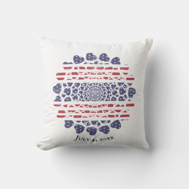 American Psychedelic Patriotic Hearts Tie Dye  Cushion (Front)