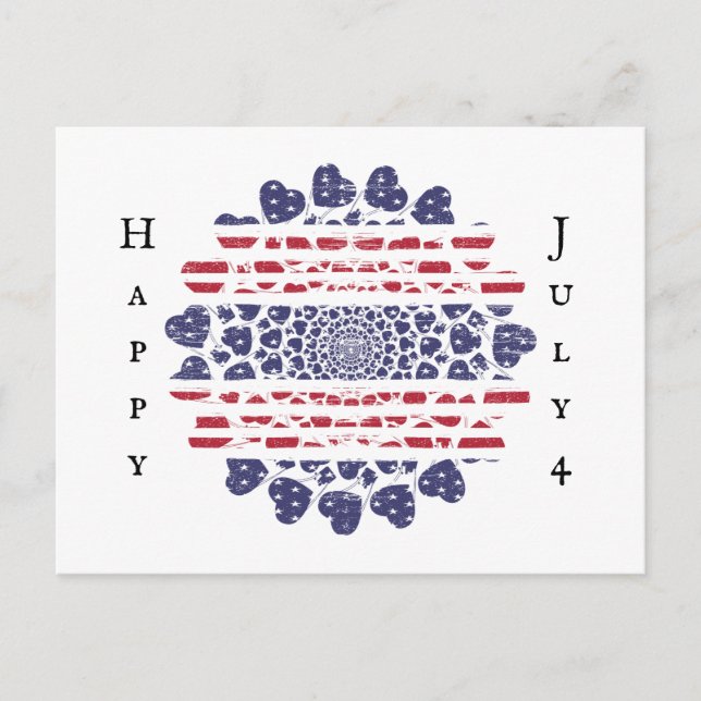 American Psychedelic Patriotic Hearts Tie Dye  Postcard (Front)