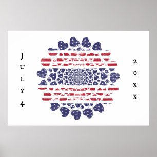 American Psychedelic Patriotic Hearts Tie Dye Poster