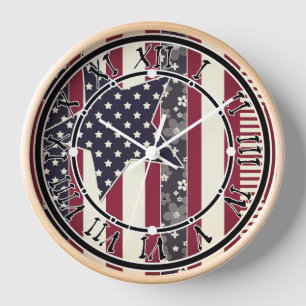 American ptriot traditional flag colours red navy clock