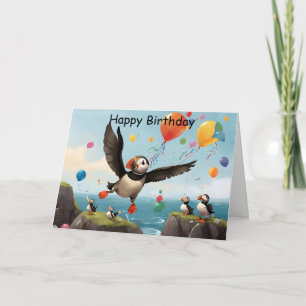American puffins cliff water balloons  card