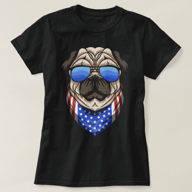 American Pug Dog With Bandanna Cool Patriot T-Shirt (Design Front)