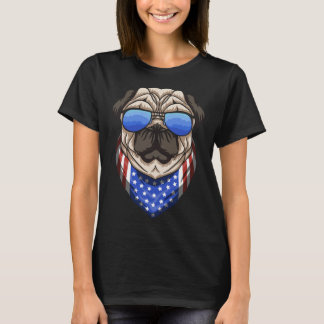 American Pug Dog With Bandanna Cool Patriot T-Shirt