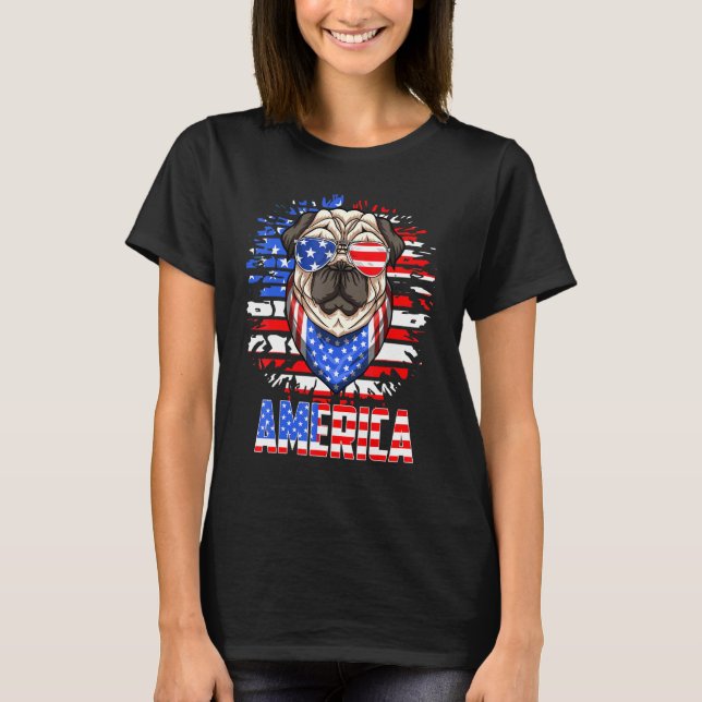 American Pug Patriotic 4th Of July Usa Flag Cool S T-Shirt (Front)