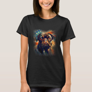 American Pug with Flag in the background Patriotic T-Shirt