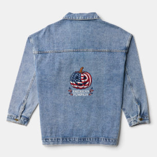 American Pumpkin Halloween Usa Flag Stars Stripes  Denim Jacket