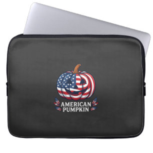 American Pumpkin Halloween Usa Flag Stars Stripes Laptop Sleeve