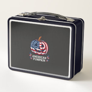American Pumpkin Halloween Usa Flag Stars Stripes  Metal Lunch Box