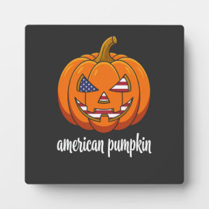 American Pumpkin Patriotic Halloween Jack O Lanter Plaque