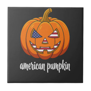 American Pumpkin Patriotic Halloween Jack O Lanter Tile