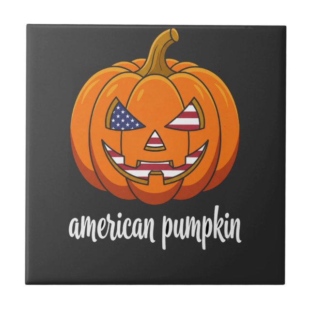 American Pumpkin Patriotic Halloween Jack O Lanter Tile (Front)