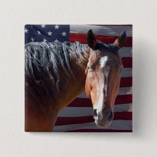 American Quarter Horse and Flag - Patriotic 15 Cm Square Badge