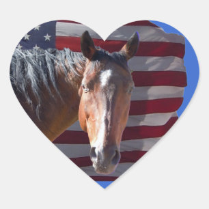 American Quarter Horse and Flag - Patriotic Heart Sticker
