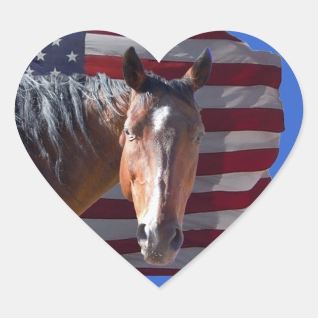 American Quarter Horse and Flag - Patriotic Heart Sticker (Front)