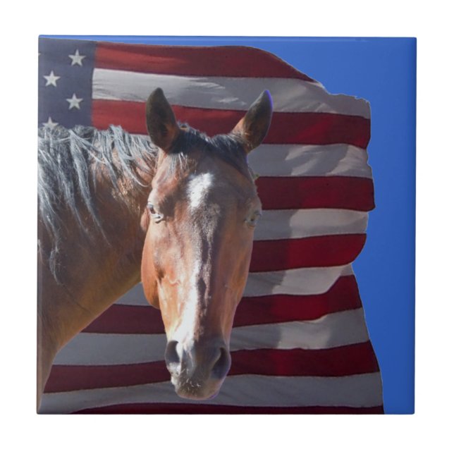 American Quarter Horse and Flag - Patriotic Tile (Front)