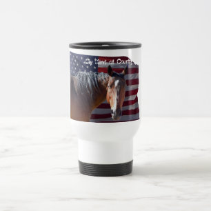 American Quarter Horse and Flag - Patriotic Travel Mug